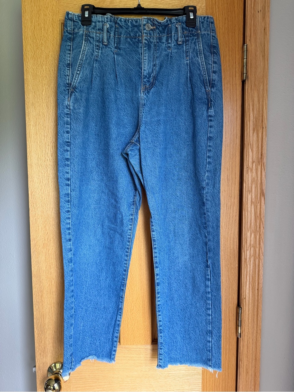 Garage Paper Bag Mom Denim Jeans High Waist Rise Cotton Raw Hem size 7